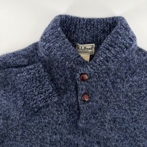 LL Bean Mens Shawl Collar Button Sweater 100% Lambswool Blue Size M-Reg